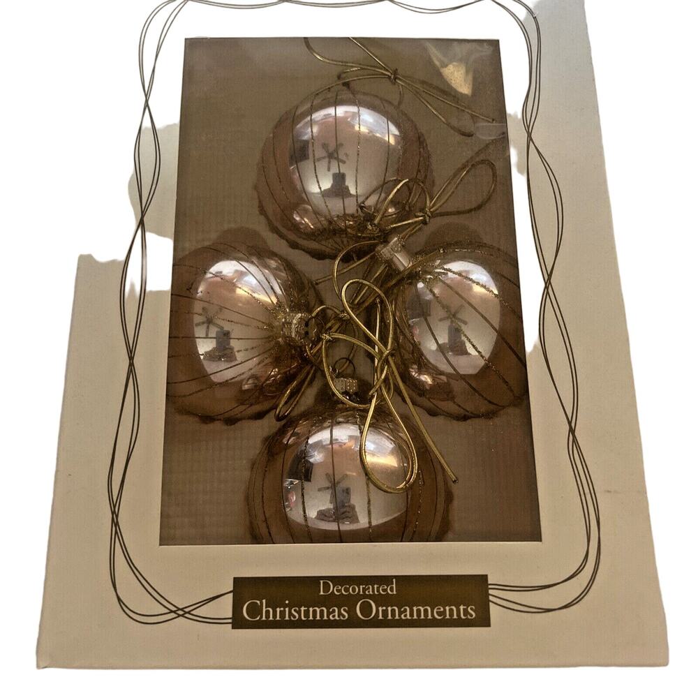 Vintage Christmas Tree Glass Ornaments Box of 4 Gold Dayton Hudson Corp 1997